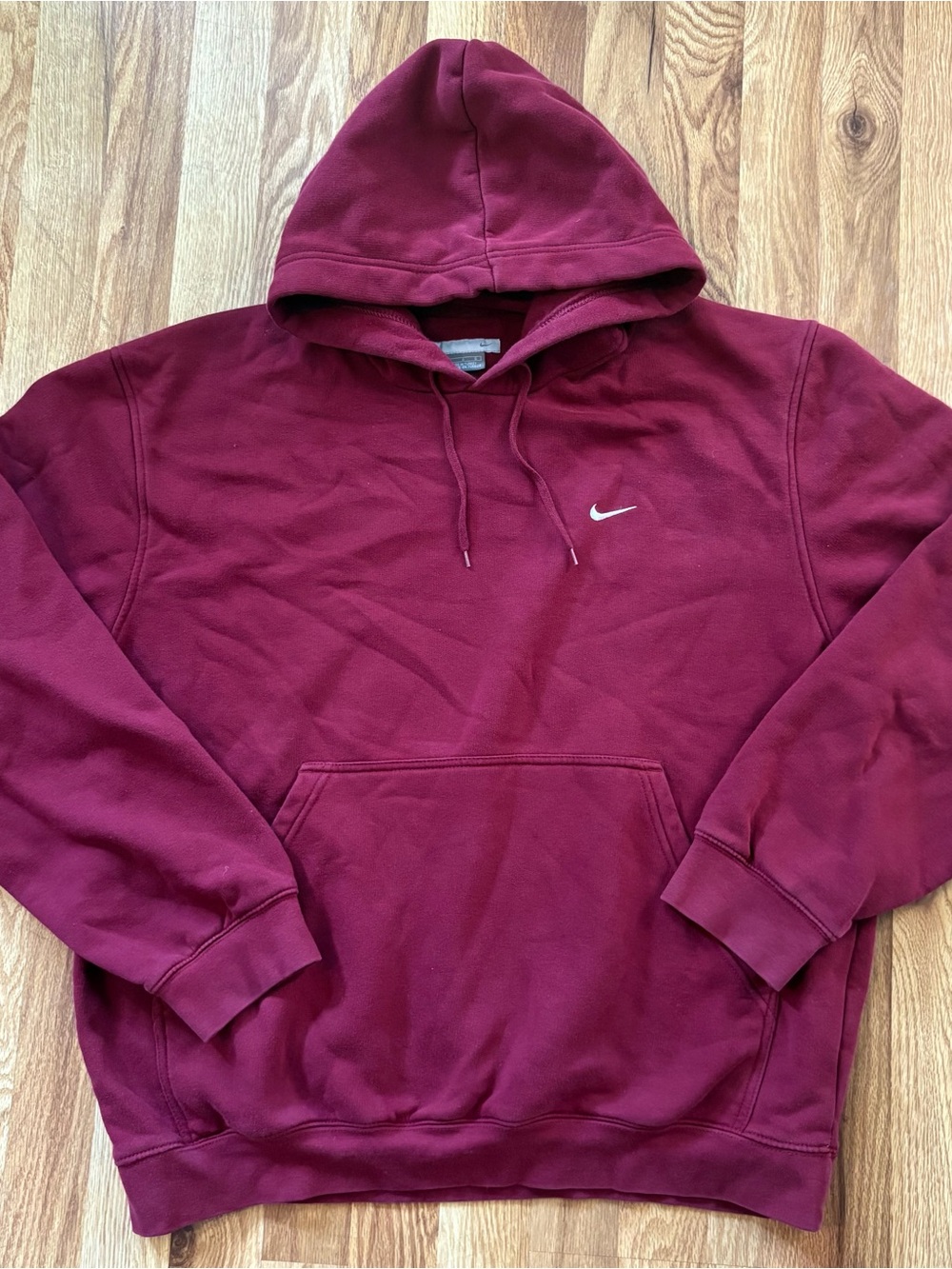 Nike Hoodie Pullover Sweatshirt Silver Tag Swoosh Burgundy Red Men Large 2000-06